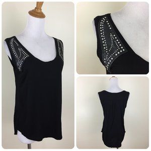ZARA W&B Collection High Low Round Hem Silver Studs Faux Leather Insert Tank Top